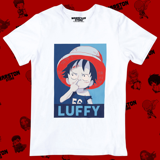 Polera blanca One Piece con diseño de Monkey D. Luffy