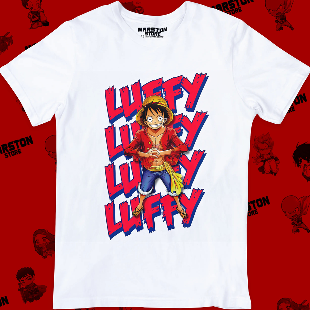 Polera blanca One Piece con diseño de Monkey D. Luffy