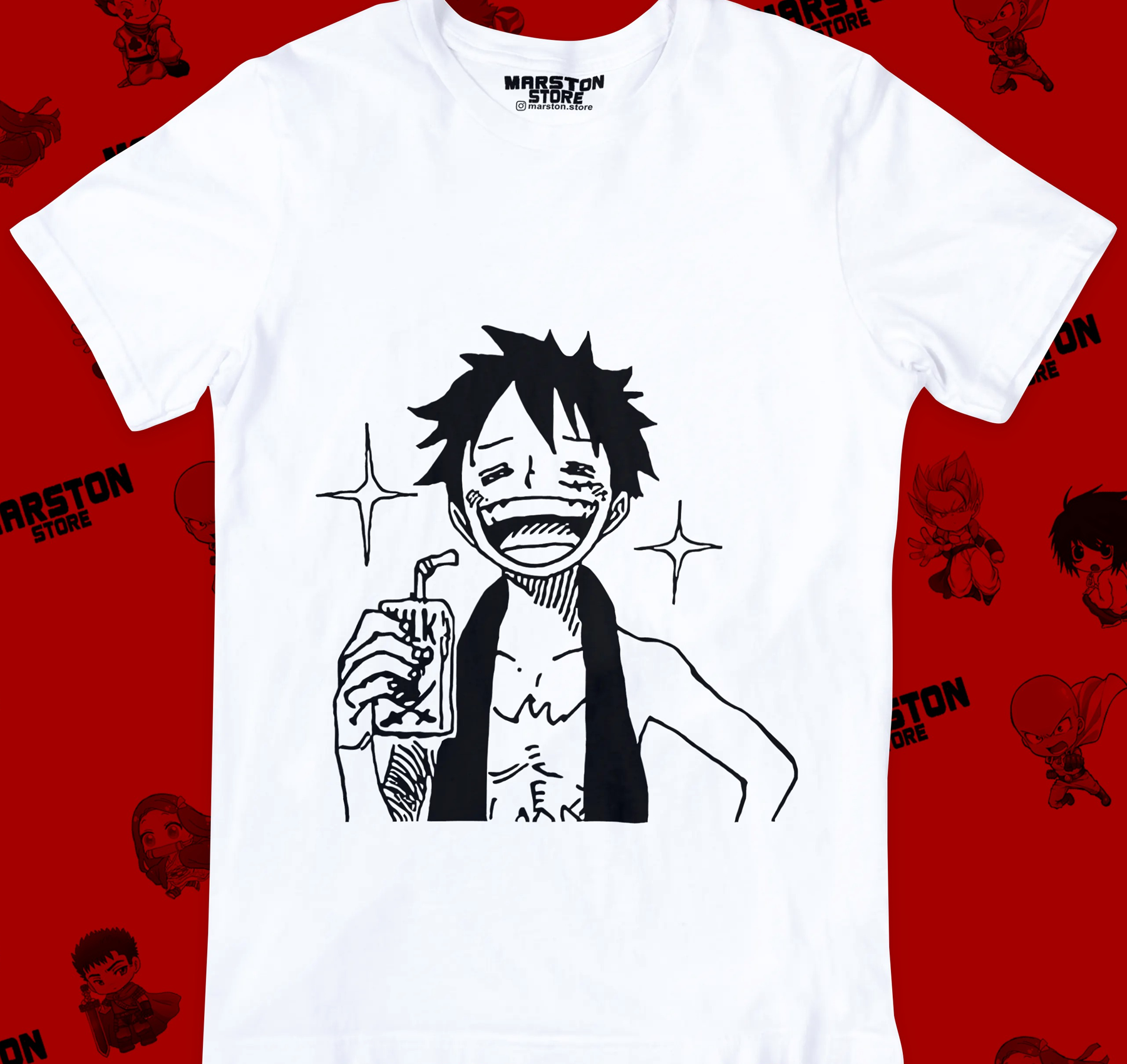 Polera blanca One Piece con diseño de Monkey D. Luffy
