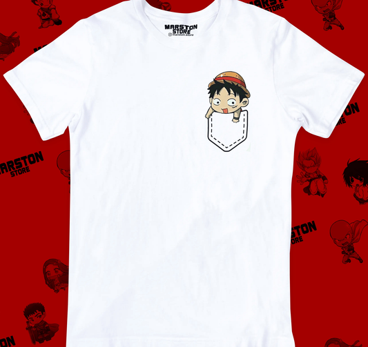 Polera blanca One Piece con diseño de Monkey D. Luffy
