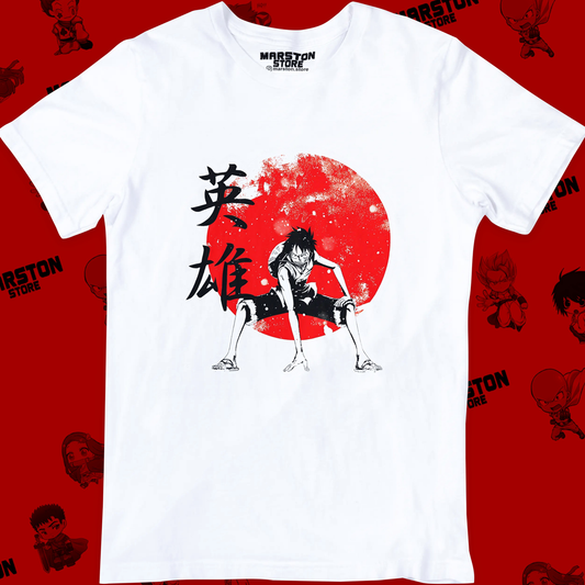 Polera blanca One Piece con diseño de Monkey D. Luffy