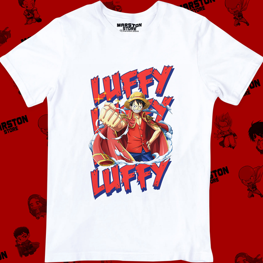 Polera blanca One Piece con diseño de Monkey D. Luffy