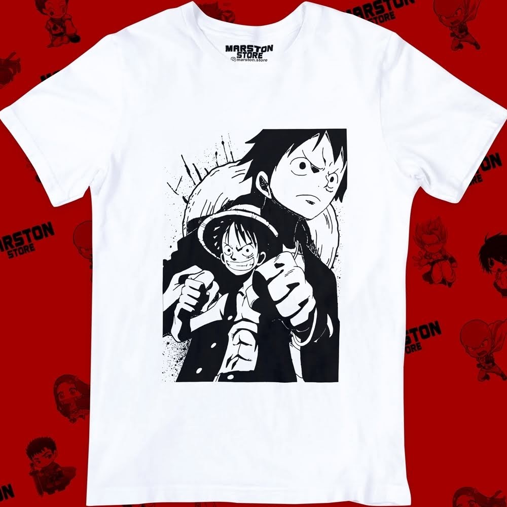 Polera blanca One Piece con diseño de Monkey D. Luffy