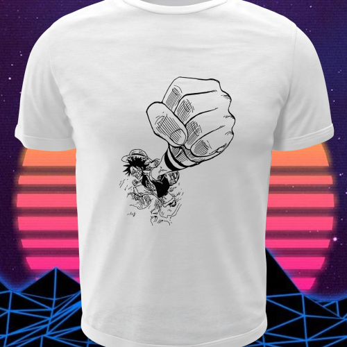 Polera blanca One Piece con diseño de Monkey D. Luffy