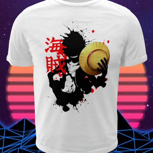 Polera blanca One Piece con diseño de Monkey D. Luffy