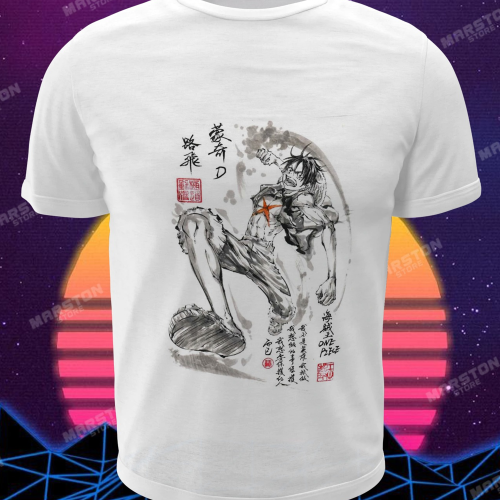 Polera blanca One Piece con diseño de Monkey D. Luffy