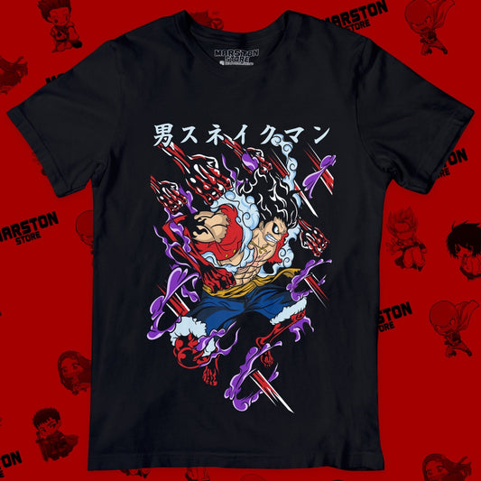 Polera negra One Piece con Monkey D. Luffy en Gear 4 Snakeman