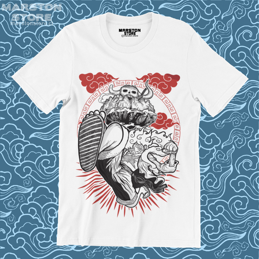 Polera blanca One Piece con Monkey D. Luffy en Gear 5