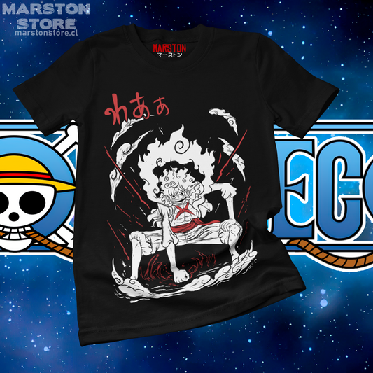 Polera negra One Piece con Monkey D. Luffy en Gear 5