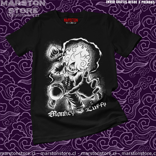 Polera negra One Piece con Monkey D. Luffy en Gear 5
