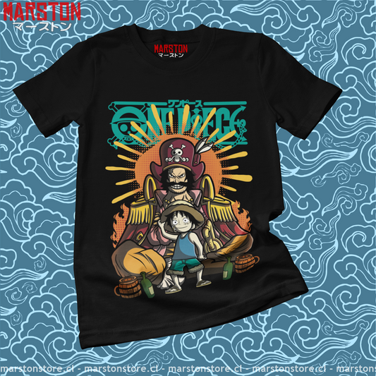 Polera negra One Piece con Monkey D. Luffy y Gol D. Roger