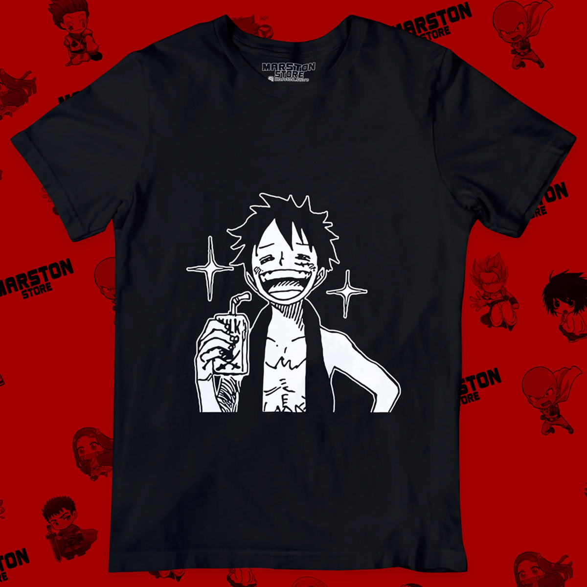 Polera negra One Piece con diseño de Monkey D. Luffy