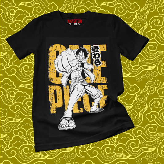 Polera negra One Piece con diseño de Monkey D. Luffy