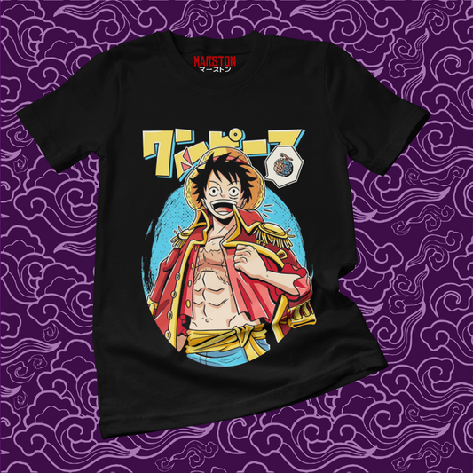 Polera negra One Piece con diseño de Monkey D. Luffy