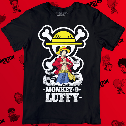 Polera negra One Piece con diseño de Monkey D. Luffy