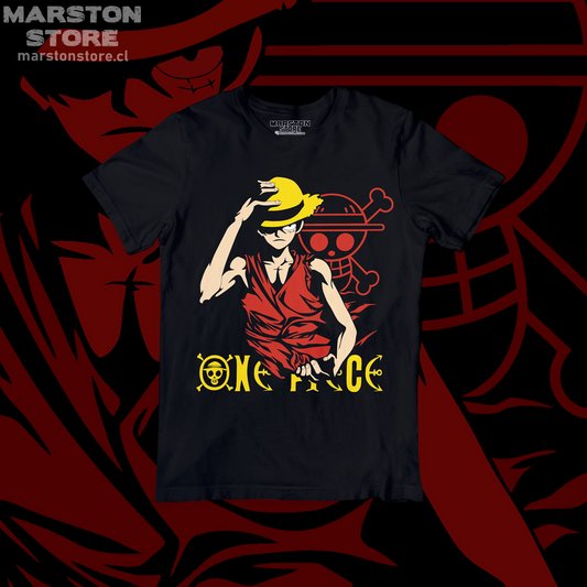 Polera negra One Piece con diseño de Monkey D. Luffy