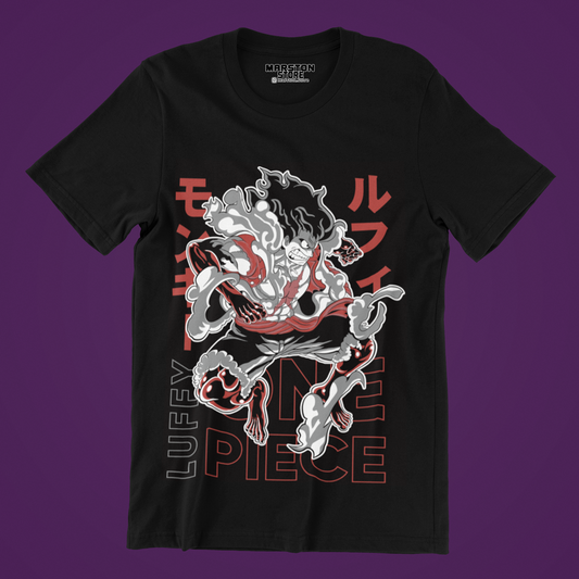 Polera negra One Piece con diseño de Monkey D. Luffy
