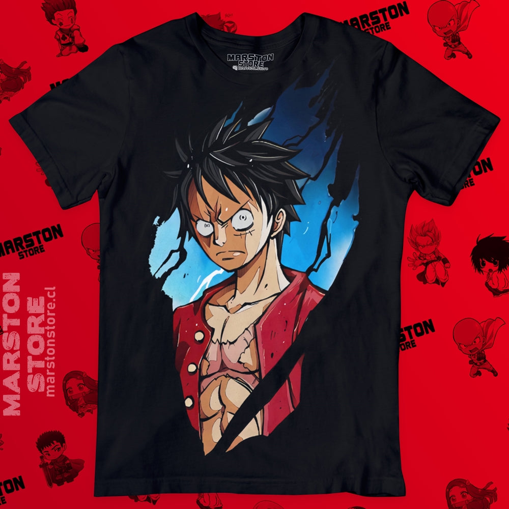 Polera negra One Piece con diseño de Monkey D. Luffy