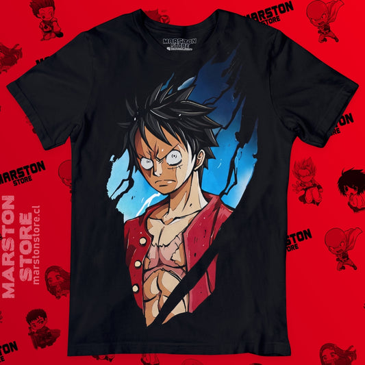 Polera negra One Piece con diseño de Monkey D. Luffy