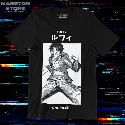 Polera negra One Piece con diseño de Monkey D. Luffy