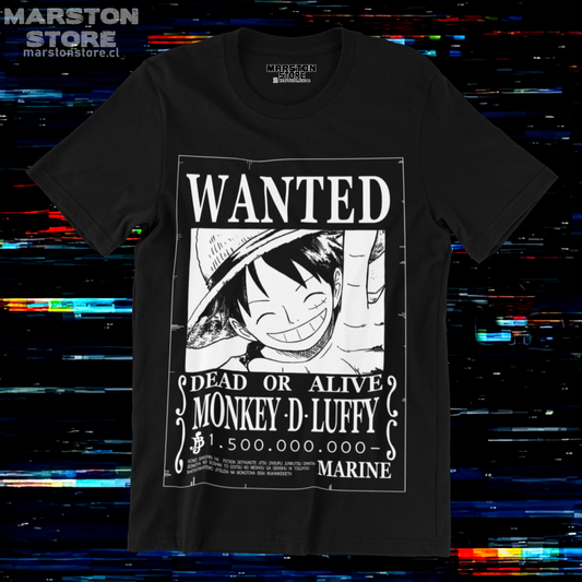 Polera negra One Piece con diseño de Monkey D. Luffy