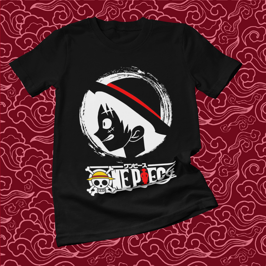 Polera negra One Piece con diseño de Monkey D. Luffy