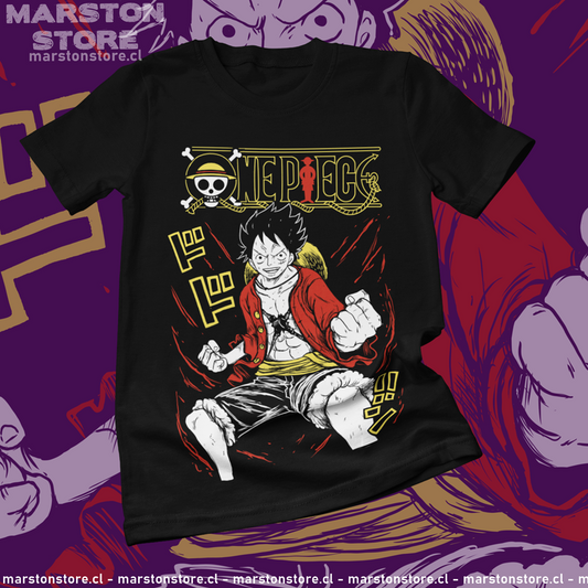 Polera negra One Piece con diseño de Monkey D. Luffy