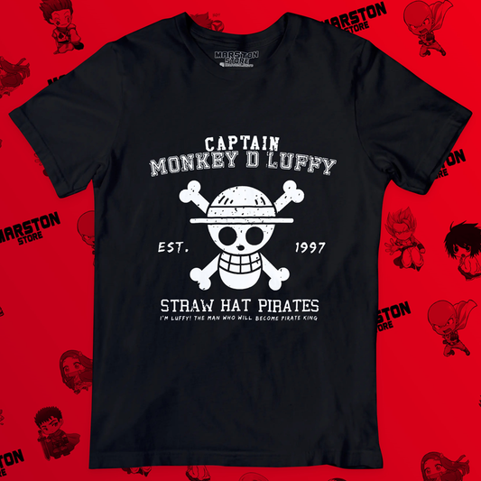 Polera negra One Piece con diseño de Monkey D. Luffy