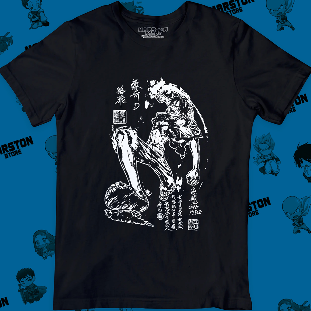 Polera negra One Piece con diseño de Monkey D. Luffy