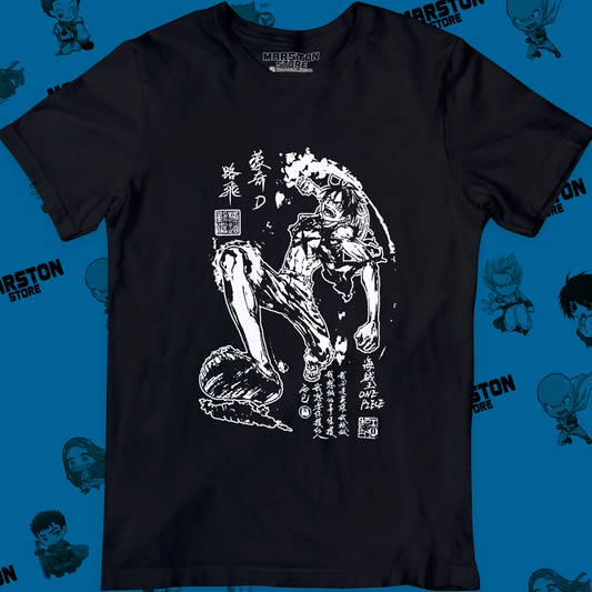 Polera negra One Piece con diseño de Monkey D. Luffy