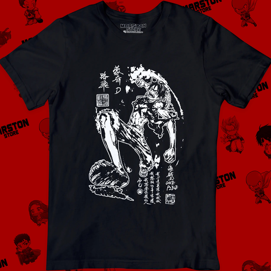 Polera negra One Piece con diseño de Monkey D. Luffy