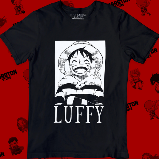 Polera negra One Piece con diseño de Monkey D. Luffy