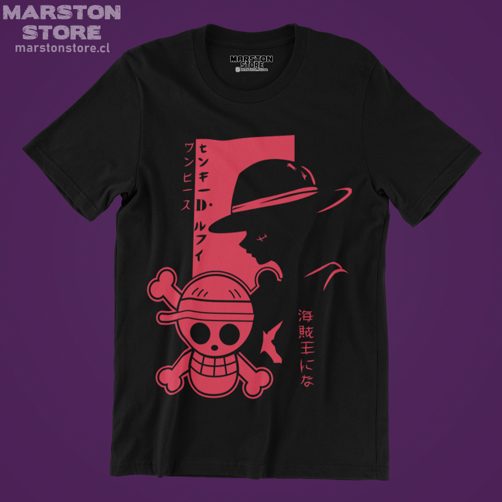 Polera negra One Piece con diseño de Monkey D. Luffy