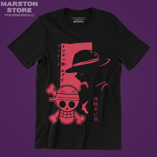 Polera negra One Piece con diseño de Monkey D. Luffy