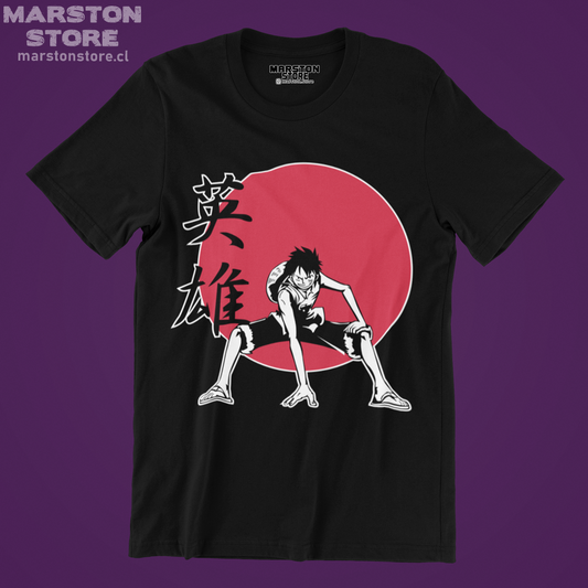 Polera negra One Piece con diseño de Monkey D. Luffy