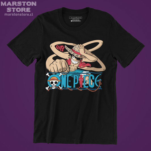 Polera negra One Piece con diseño de Monkey D. Luffy