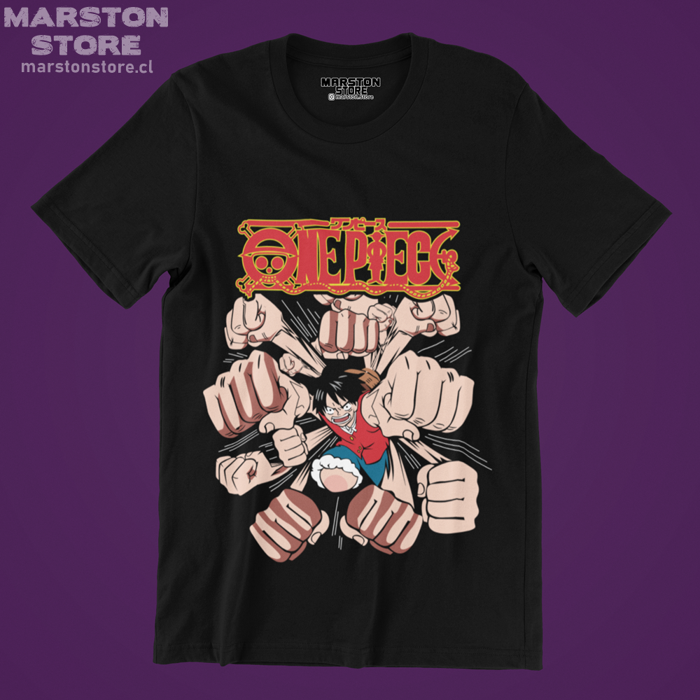 Polera negra One Piece con diseño de Monkey D. Luffy