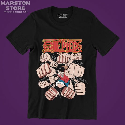 Polera negra One Piece con diseño de Monkey D. Luffy