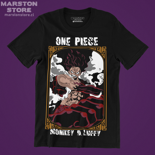 Polera negra One Piece con diseño de Monkey D. Luffy