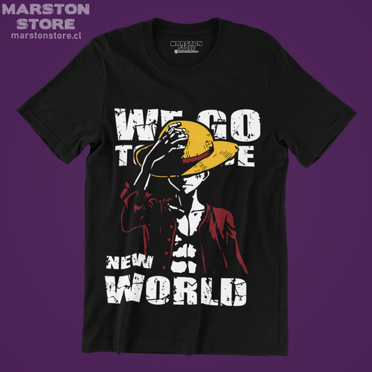 Polera negra One Piece con diseño de Monkey D. Luffy