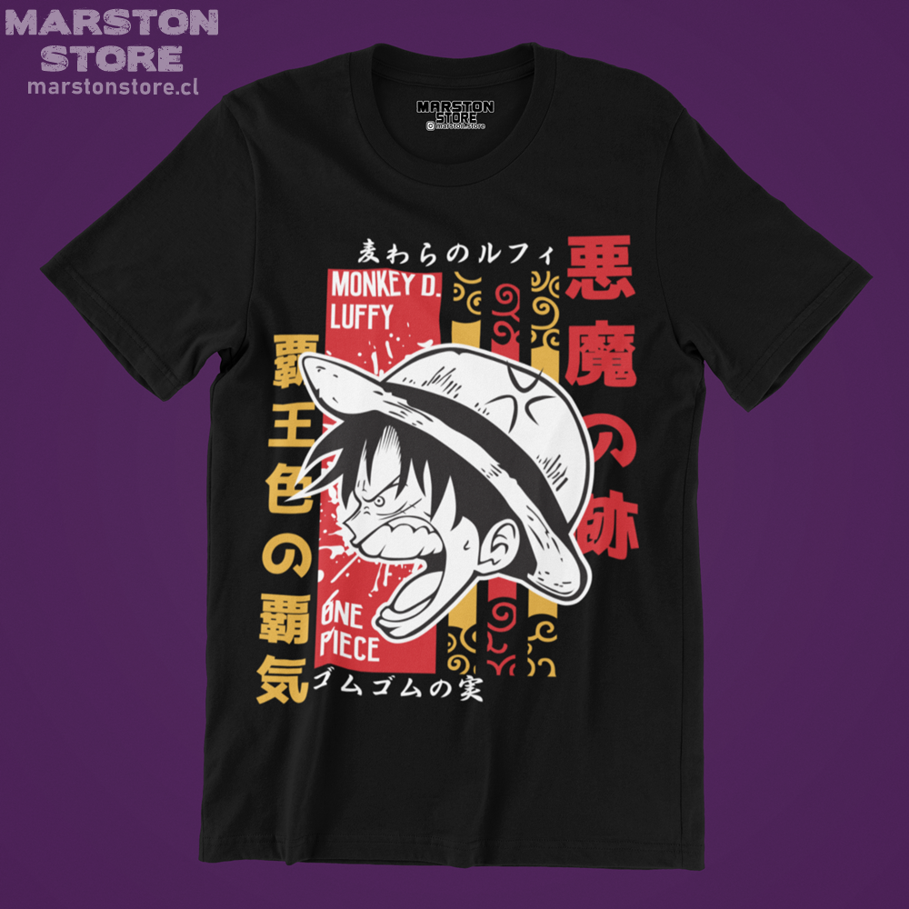 Polera negra One Piece con diseño de Monkey D. Luffy