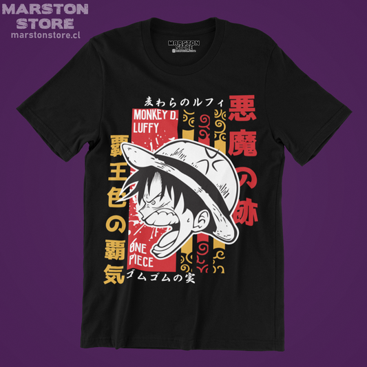 Polera negra One Piece con diseño de Monkey D. Luffy
