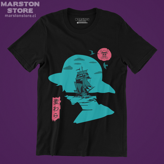 Polera negra One Piece con diseño de Monkey D. Luffy