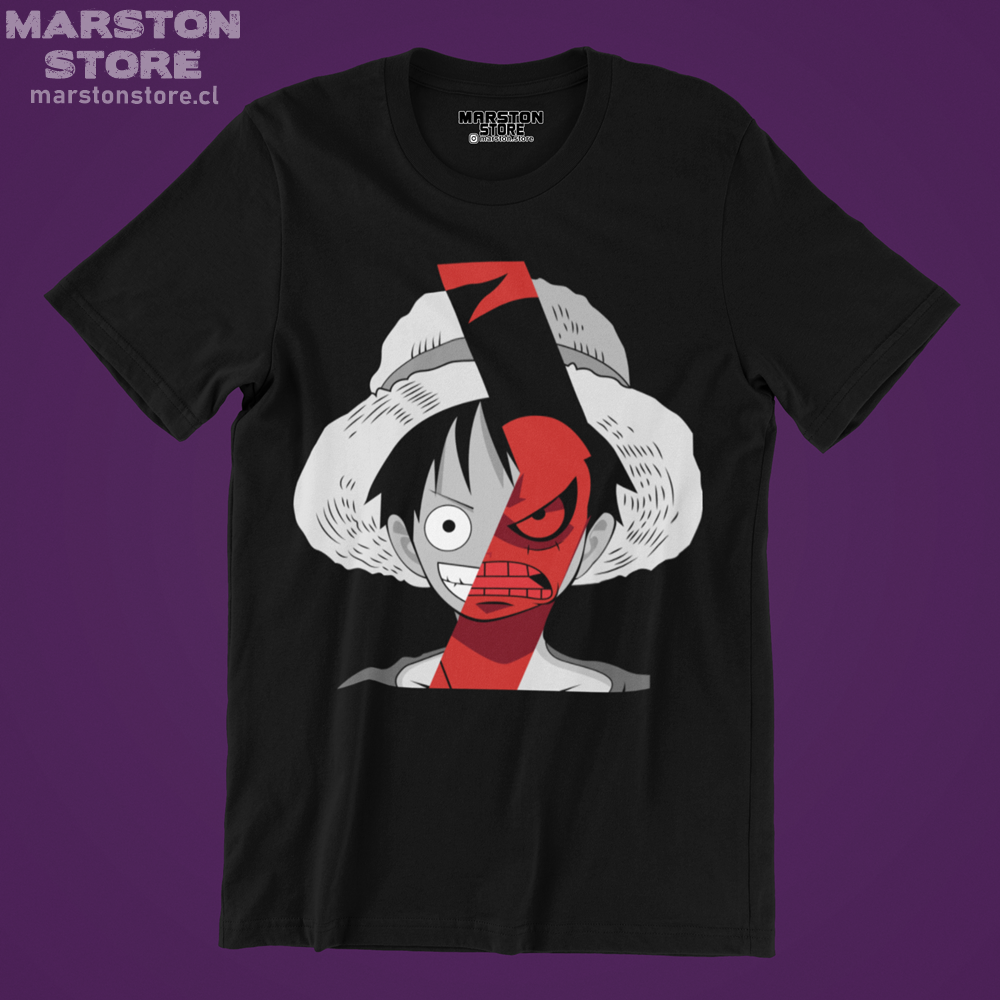 Polera negra One Piece con diseño de Monkey D. Luffy