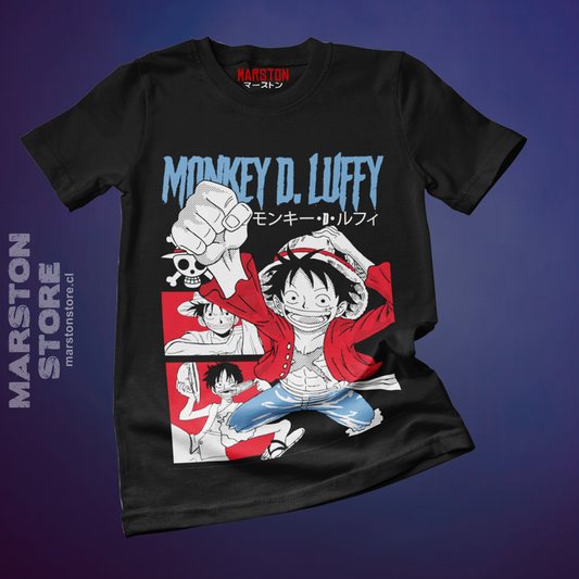 Polera negra One Piece con diseño de Monkey D. Luffy