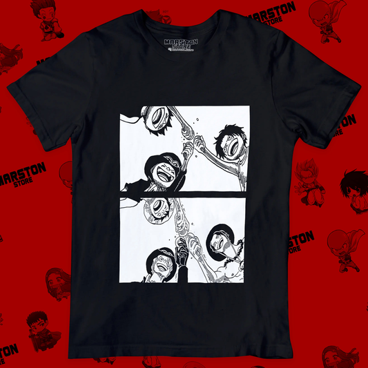 Polera negra One Piece con Monkey D. Luffy, Portgas D. Ace y Sabo