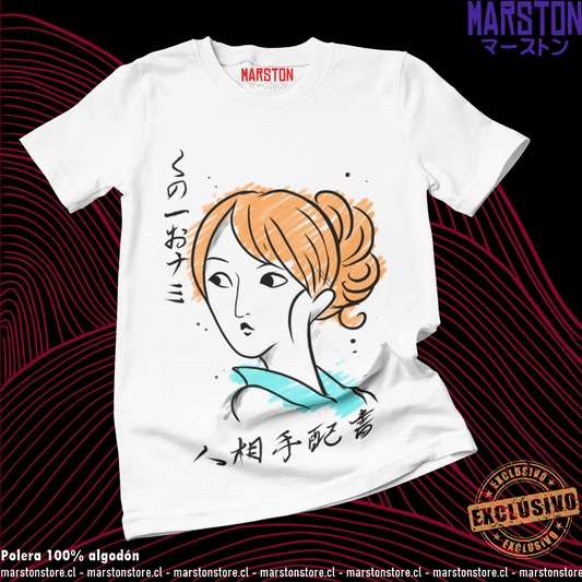 Polera blanca One Piece con diseño de Nami
