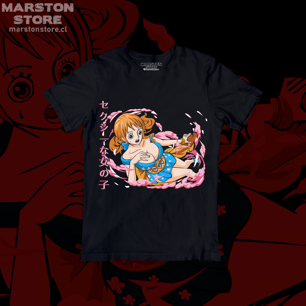 Polera negra One Piece con diseño de Nami