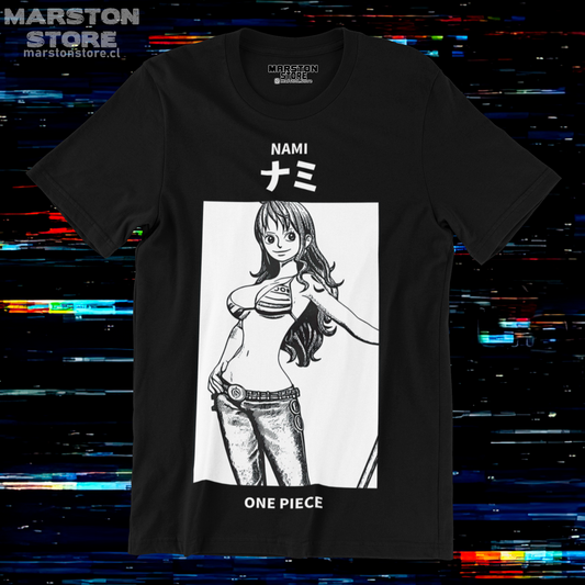 Polera negra One Piece con diseño de Nami