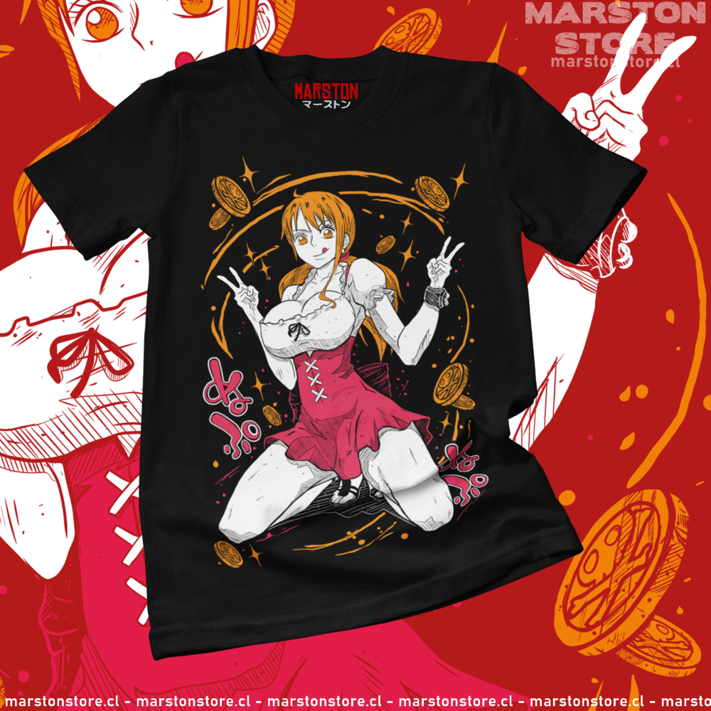 Polera negra One Piece con diseño de Nami